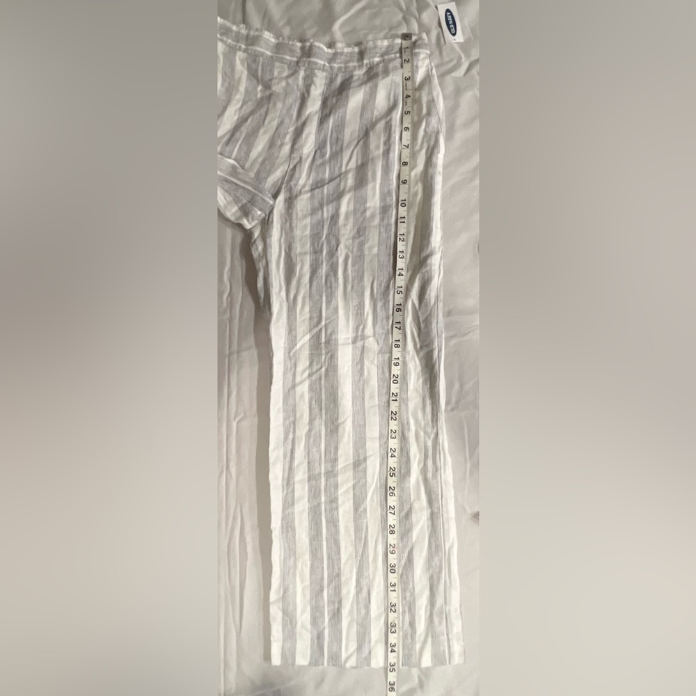 Old Navy Striped High-Waisted Wide Leg Linen Blend Cropped Pants- Size 4 Coastal - Picture 10 of 11